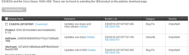 VMware ESXi 5.1, Patch ESXi510-201307001(2052143)