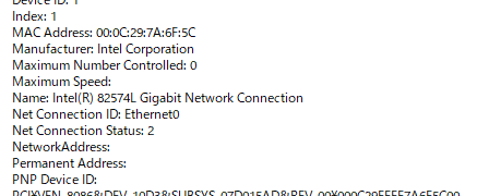 VBScript - A network adapters properties(Win32_NetworkAdapter)