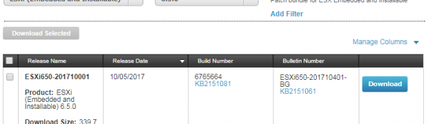 Update VMware ESXi 6.5 to 6.5 Update1(build-6765664)